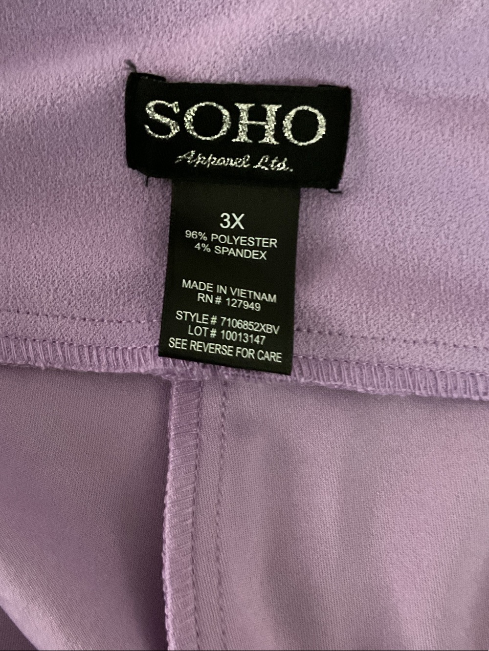 Soho Apparel Lavender Boot-Cut Pants w/ Front Crease W:22” R:13” I:32” RT $60 - Picture 3 of 4